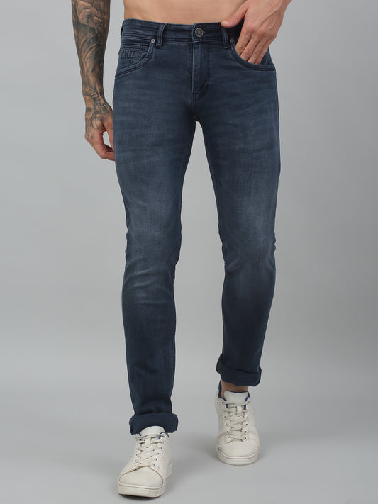 Denim Jeans for Men l Breathable & Soft with Color Fastness Ultra Narrow Fit Cotton Fabric Solid Pattern Button Closure