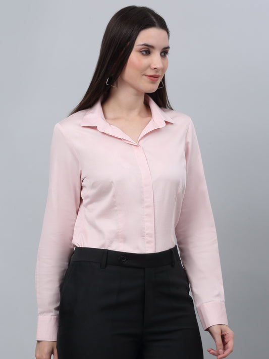 Women's Formal Slim Fit Baby Pink Regular Full Sleeve  Shirt
