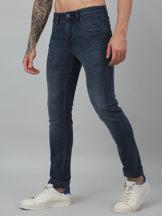 Denim Jeans for Men l Breathable & Soft with Color Fastness Ultra Narrow Fit Cotton Fabric Solid Pattern Button Closure
