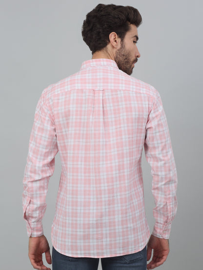 Men's Pink Casual Medium Checks Full Sleeve Shirt