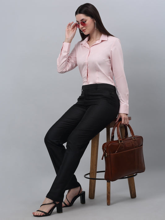 Women's Formal Slim Fit Baby Pink Regular Full Sleeve  Shirt