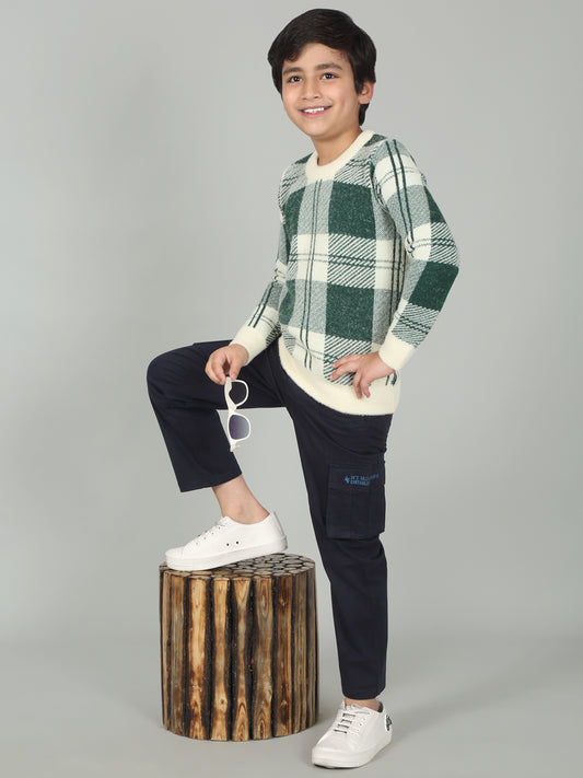Boys Green Self Design Full Sleeves Casual Sweater