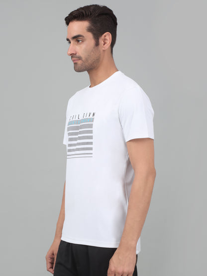 Men's White  Round neck Half Sleeve T-Shirt with Graphic Print