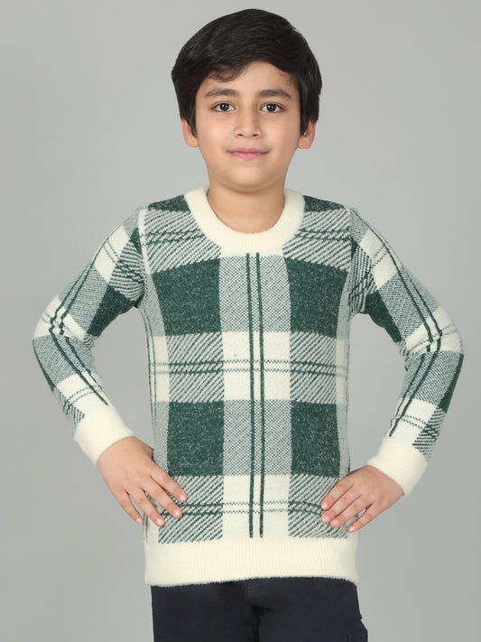Boys Green Self Design Full Sleeves Casual Sweater