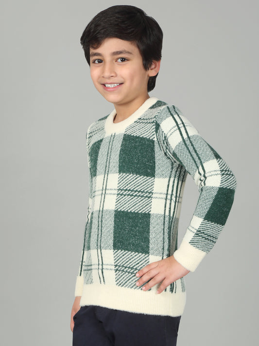 Boys Green Self Design Full Sleeves Casual Sweater