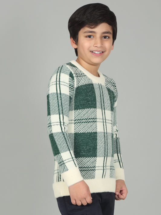 Boys Green Self Design Full Sleeves Casual Sweater