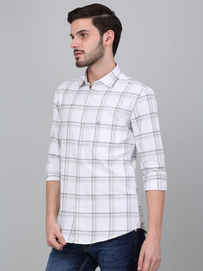 Men's White Checkered Full Sleeve Casual Shirt