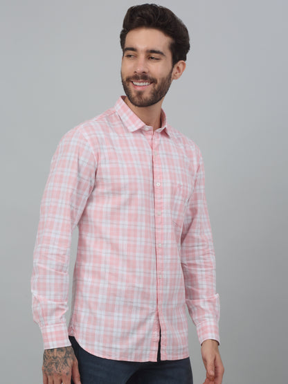 Men's Pink Casual Medium Checks Full Sleeve Shirt