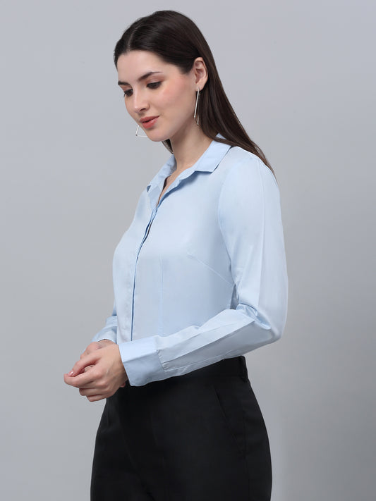 Women's Formal Slim Fit Sky Blue Regular Full Sleeve  Shirt