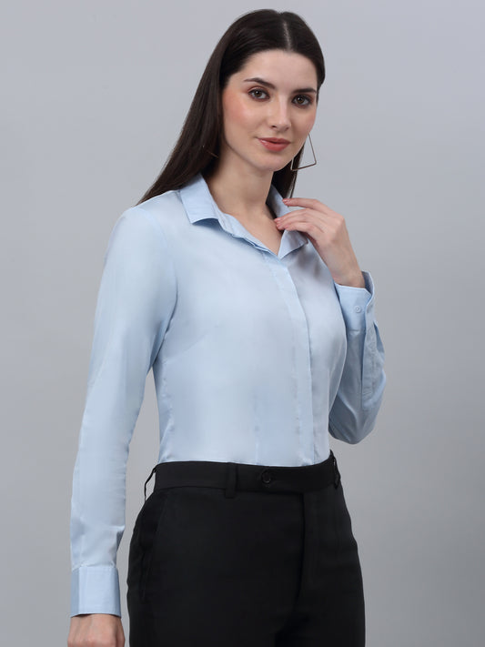 Women's Formal Slim Fit Sky Blue Regular Full Sleeve  Shirt