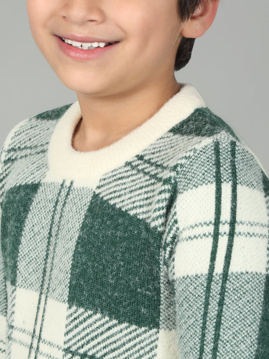 Boys Green Self Design Full Sleeves Casual Sweater