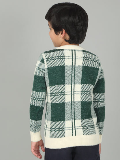 Boys Green Self Design Full Sleeves Casual Sweater