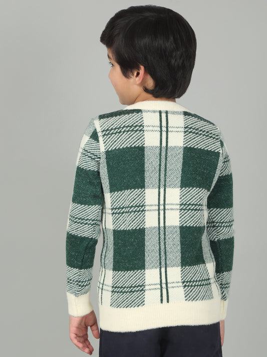 Boys Green Self Design Full Sleeves Casual Sweater