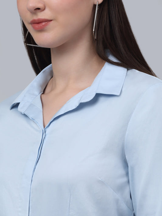 Women's Formal Slim Fit Sky Blue Regular Full Sleeve  Shirt