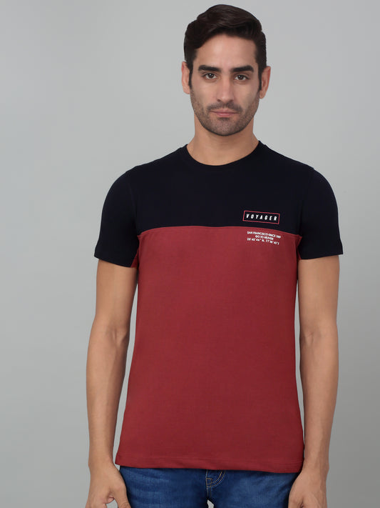 T-Shirt for Men | Breathable & Soft with Color Fastness Regular Fit Round Neck Poly Cotton Fabric Colour Block Pattern