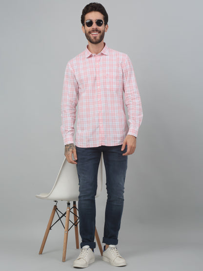 Men's Pink Casual Medium Checks Full Sleeve Shirt