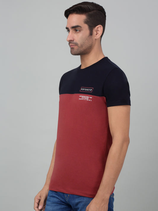 T-Shirt for Men | Breathable & Soft with Color Fastness Regular Fit Round Neck Poly Cotton Fabric Colour Block Pattern