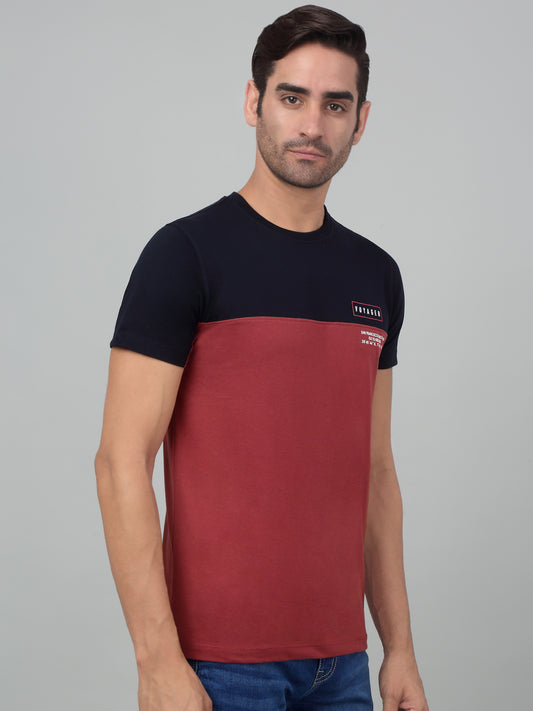 T-Shirt for Men | Breathable & Soft with Color Fastness Regular Fit Round Neck Poly Cotton Fabric Colour Block Pattern