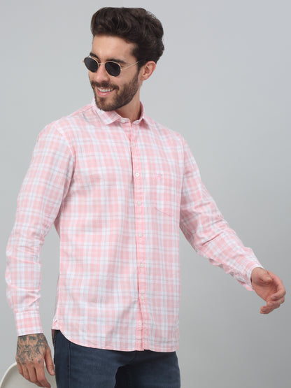 Men's Pink Casual Medium Checks Full Sleeve Shirt