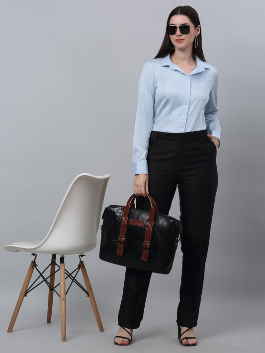 Women's Formal Slim Fit Sky Blue Regular Full Sleeve  Shirt