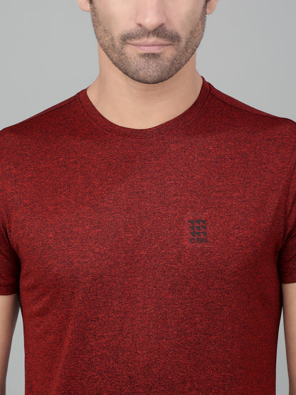 Men's Red Melange Round neck Half Sleeve T-Shirt with chest print