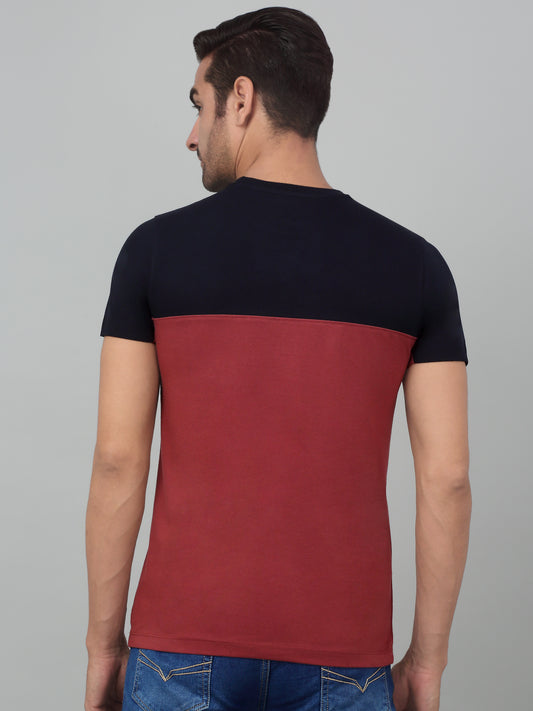 T-Shirt for Men | Breathable & Soft with Color Fastness Regular Fit Round Neck Poly Cotton Fabric Colour Block Pattern