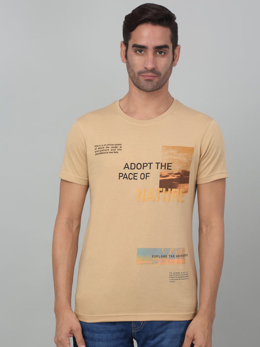 T-Shirt for Men | Breathable & Soft with Color Fastness Regular Fit Round Neck Poly Cotton Fabric Printed Pattern