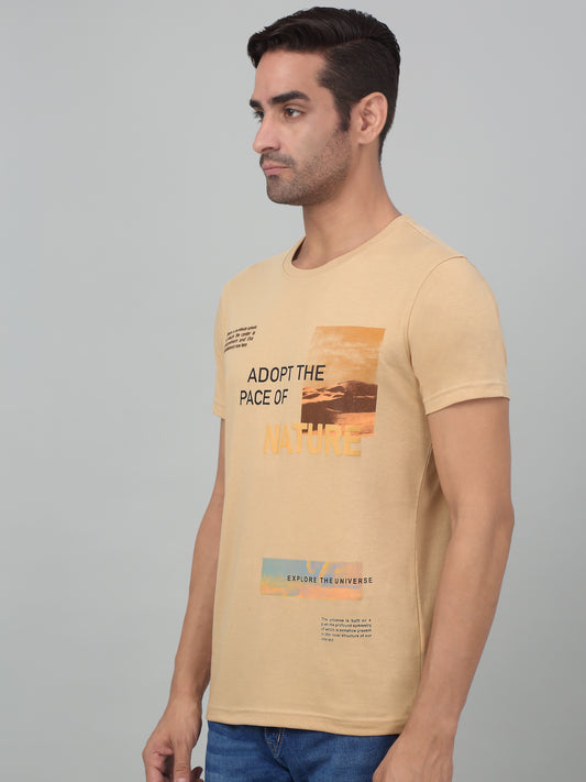 T-Shirt for Men | Breathable & Soft with Color Fastness Regular Fit Round Neck Poly Cotton Fabric Printed Pattern