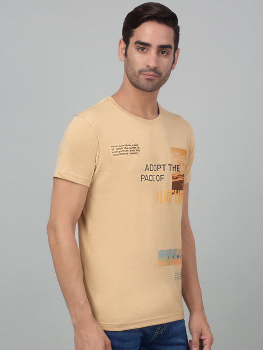 T-Shirt for Men | Breathable & Soft with Color Fastness Regular Fit Round Neck Poly Cotton Fabric Printed Pattern