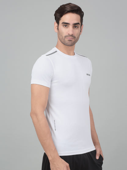 Men's White  Round neck Half Sleeve T-Shirt with reflective prints