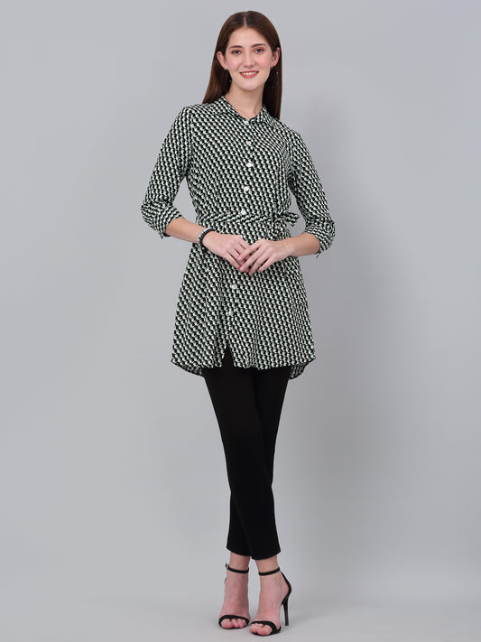 Women's Green Printed 3/4th Sleeve Long Tunic