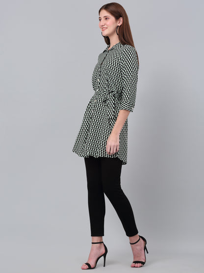 Women's Green Printed 3/4th Sleeve Long Tunic