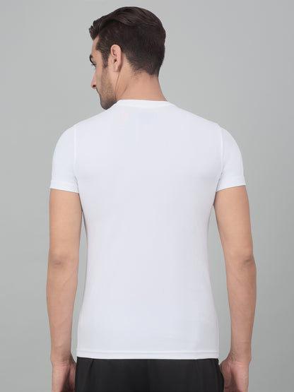 Men's White  Round neck Half Sleeve T-Shirt with reflective prints