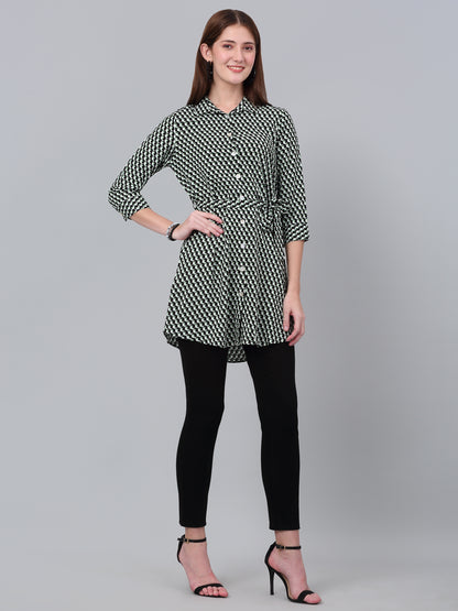 Women's Green Printed 3/4th Sleeve Long Tunic