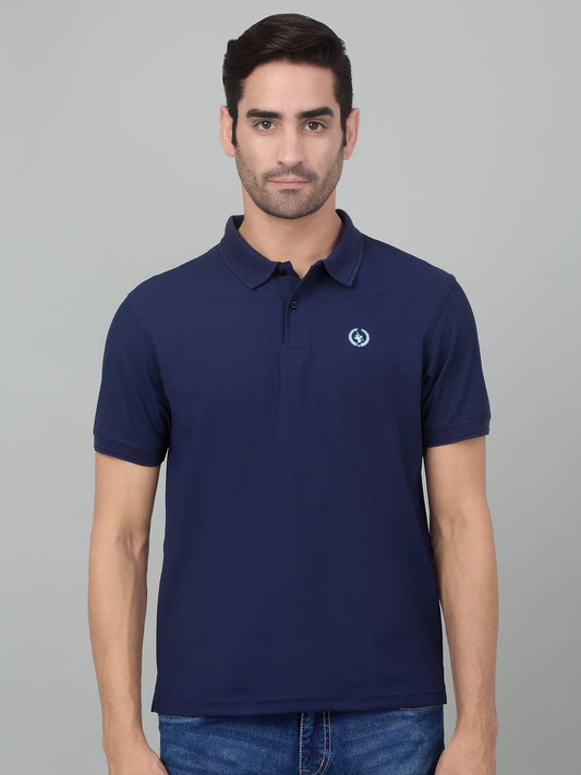 Men's Navy Blue Polo neck Half Sleeve T-Shirt