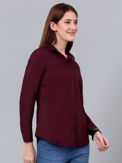 Women's Wine Solid Formal Shirt