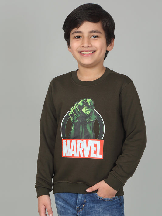 Boys Green Printed Round Neck Full Sleeves Casual Sweatshirt