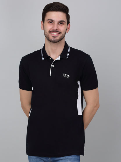 Men's Navy Blue Solid Polo Neck T-shirt