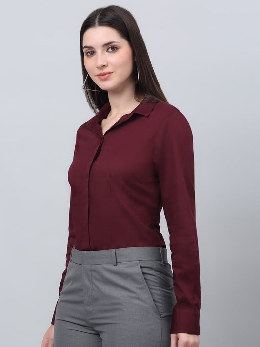 Women's Formal Slim Fit Wine Regular Full Sleeve  Shirt