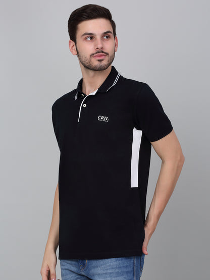 Men's Navy Blue Solid Polo Neck T-shirt