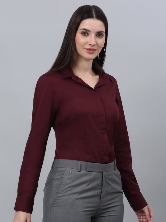 Women's Formal Slim Fit Wine Regular Full Sleeve  Shirt