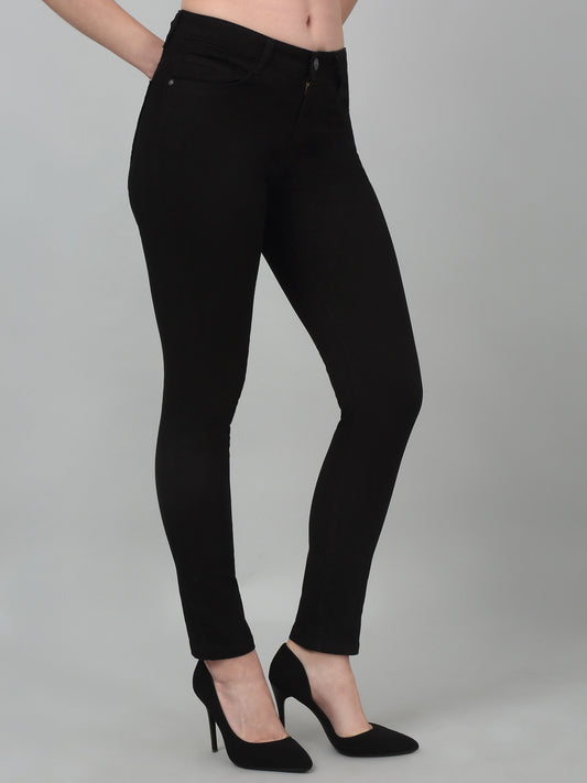 Women's Casual Skinny Fit Black No Fade Mid rise Jeans