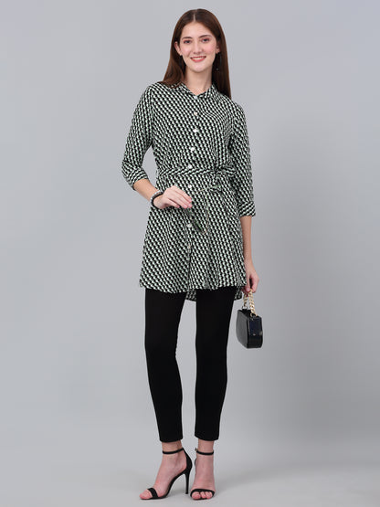 Women's Green Printed 3/4th Sleeve Long Tunic