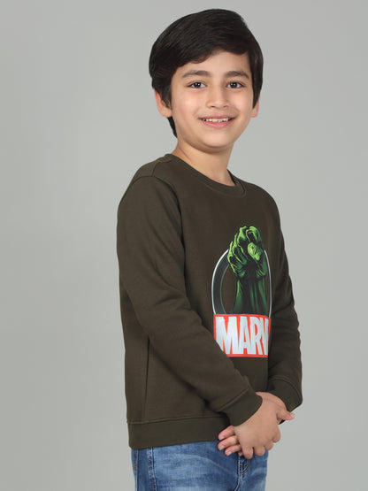 Boys Green Printed Round Neck Full Sleeves Casual Sweatshirt