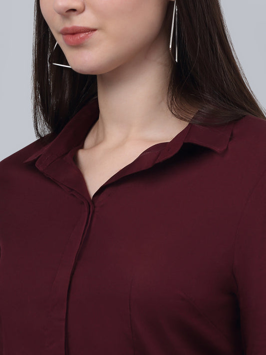 Women's Formal Slim Fit Wine Regular Full Sleeve  Shirt