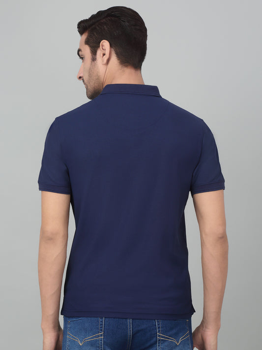 Men's Navy Blue Polo neck Half Sleeve T-Shirt