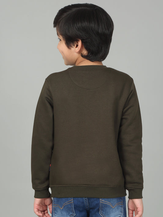 Boys Green Printed Round Neck Full Sleeves Casual Sweatshirt
