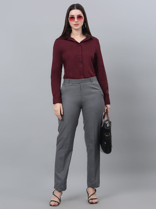 Women's Formal Slim Fit Wine Regular Full Sleeve  Shirt
