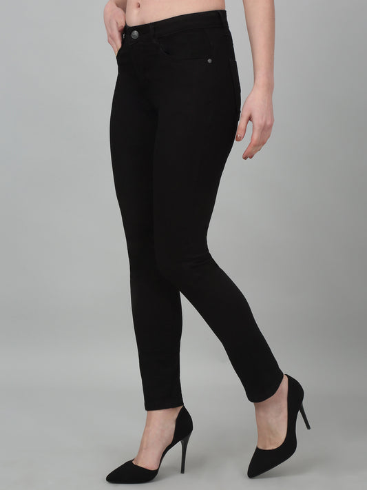 Women's Casual Skinny Fit Black No Fade Mid rise Jeans