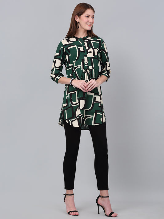 Women's Green Printed 3/4th Sleeve Long Tunic